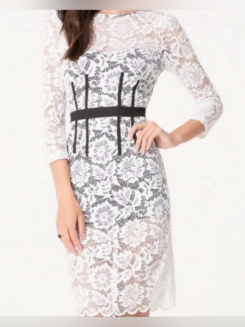 Bebe White Sheer Lace Dress with Black Shorts Lining Sz 0